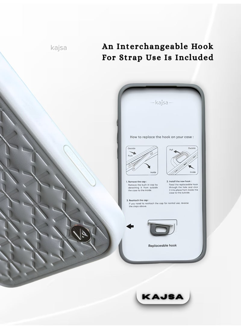 كاجسا جراب Kajsa LuxeQuilt MagSafe لهاتف iPhone 17 Pro Max - جراب جلدي مقاوم للصدمات مع إطار عدسة من الألومنيوم، وزر تحكم بالكاميرا، وخطاف حبل قابل للتبديل (حائز على جائزة Red Dot للتصميم لعام 2026) - رمادي - Image 3