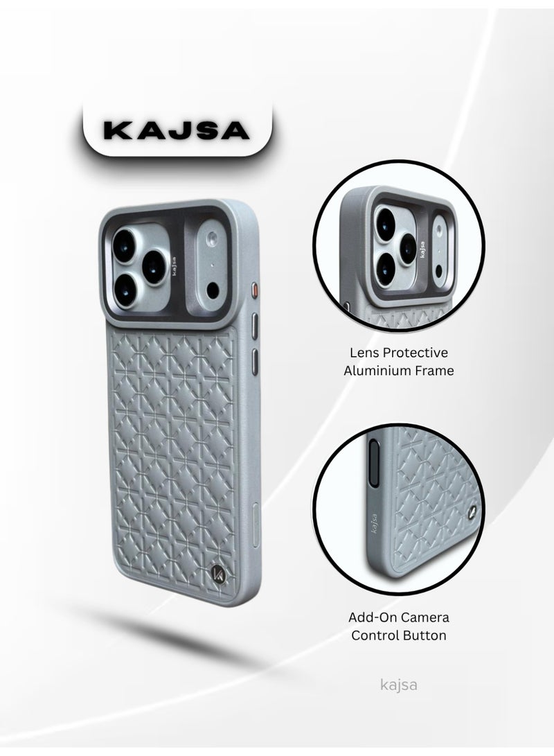 كاجسا جراب Kajsa LuxeQuilt MagSafe لهاتف iPhone 17 Pro Max - جراب جلدي مقاوم للصدمات مع إطار عدسة من الألومنيوم، وزر تحكم بالكاميرا، وخطاف حبل قابل للتبديل (حائز على جائزة Red Dot للتصميم لعام 2026) - رمادي - Image 2