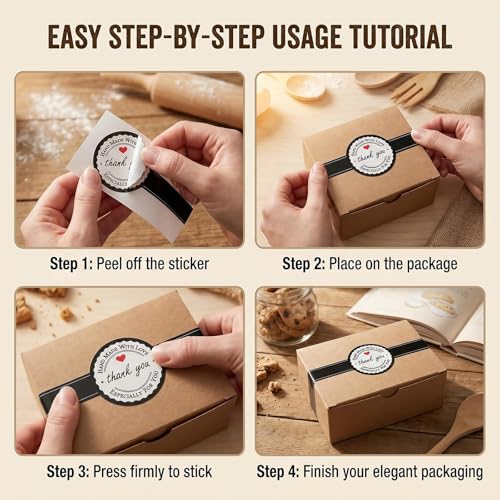 ASTRQLE 100 Pcs Food Baking Stickers Decorative Bakery Stickers Packaging Self Adhesive Tamper Evident Sealing Labels Decals Tag for Cakes Dessert Cookies Coffee(Black) - Image 5