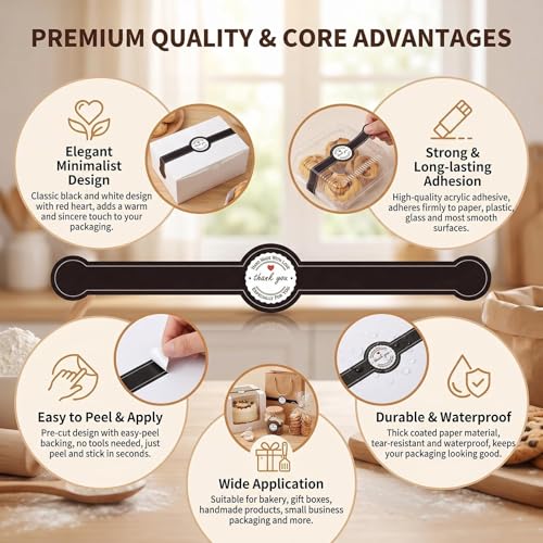 ASTRQLE 100 Pcs Food Baking Stickers Decorative Bakery Stickers Packaging Self Adhesive Tamper Evident Sealing Labels Decals Tag for Cakes Dessert Cookies Coffee(Black) - Image 4