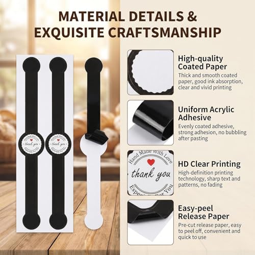 ASTRQLE 100 Pcs Food Baking Stickers Decorative Bakery Stickers Packaging Self Adhesive Tamper Evident Sealing Labels Decals Tag for Cakes Dessert Cookies Coffee(Black) - Image 3