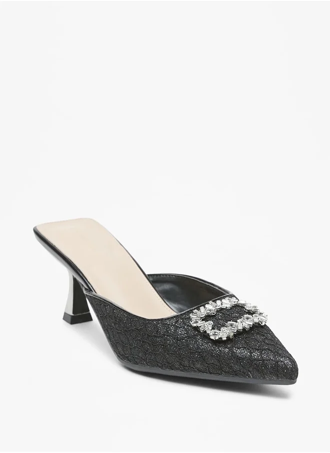 فلورا بيلا Women's Embellished Slip-On Mules with Flared Heels