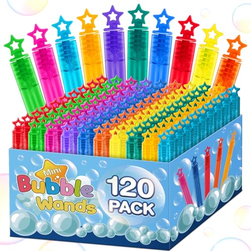 Jumlys 120 Pcs Mini Bubble Wands in 10 Colors Bulk Party Favors for Kids Themed Birthday Christmas New Year Valentine Carnival School Classroom Prizes for Boys Girls Ideal Goodies Bags Stuffers - Image 1