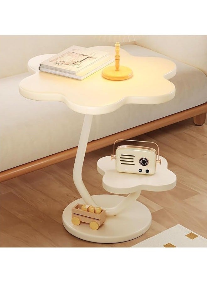 Arabest Modern 2-Tier End Table with Metal Frame - Unique Flower Shape Coffee Table for Living Room, Small Space Bedroom Furniture, Compact Side Table, White - Image 1
