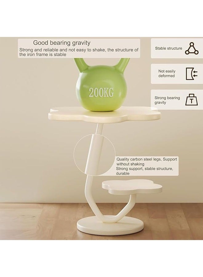 Arabest Modern 2-Tier End Table with Metal Frame - Unique Flower Shape Coffee Table for Living Room, Small Space Bedroom Furniture, Compact Side Table, White - Image 4