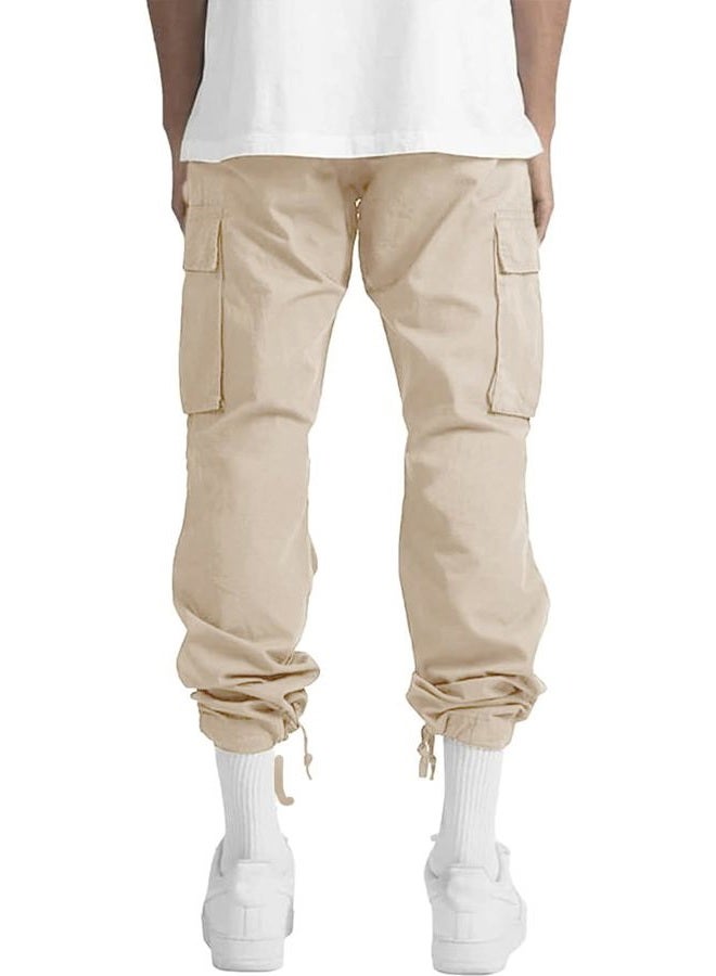 HUNGSON Mens Cargo Pants Casual Hiking Pants Joggers Athletic Pants Cotton Loose Straight Sweatpants for Men Beige - Image 5