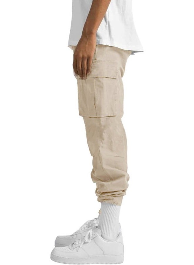 HUNGSON Mens Cargo Pants Casual Hiking Pants Joggers Athletic Pants Cotton Loose Straight Sweatpants for Men Beige - Image 2