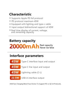 xinzhen Power Bank 20000mAh, PD45W Dual-Direction Charging, Laptop Charging Support Purple  - Image 5