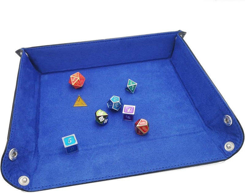 ONWON 2 Pieces Dice Holder Dice Rolling Tray Double Sided PU Leather and Velvet Folding Tray Dice Pad for Dice Gamingand Other Table Games (Blue & Purple) - Image 4