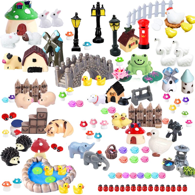 CHAKANLX 123 Pcs Fairy Garden Accessories Outdoor Miniature Figurines Decorations Kit for Terrarium Supplies DIY Craft Decor