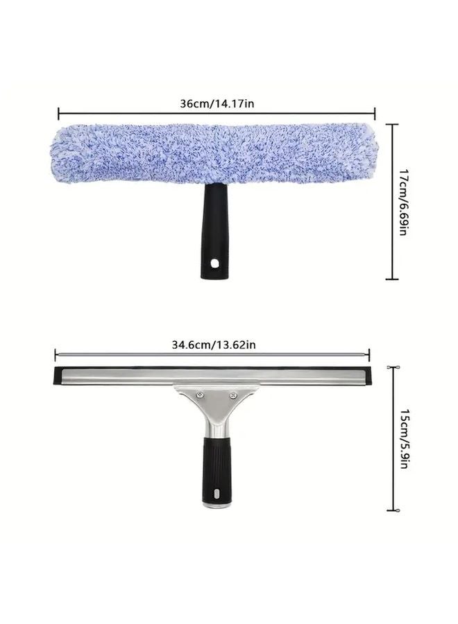 2pcs Professional Window Cleaning Kit with Silicon Squeegee Microfiber Scrubber - Image 3