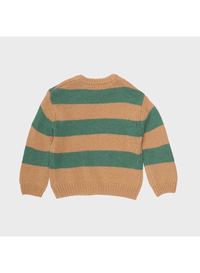Zara korean-style Retro Color-block Striped Round Neck Long Sleeve Knit Sweater For Kids - Image 3