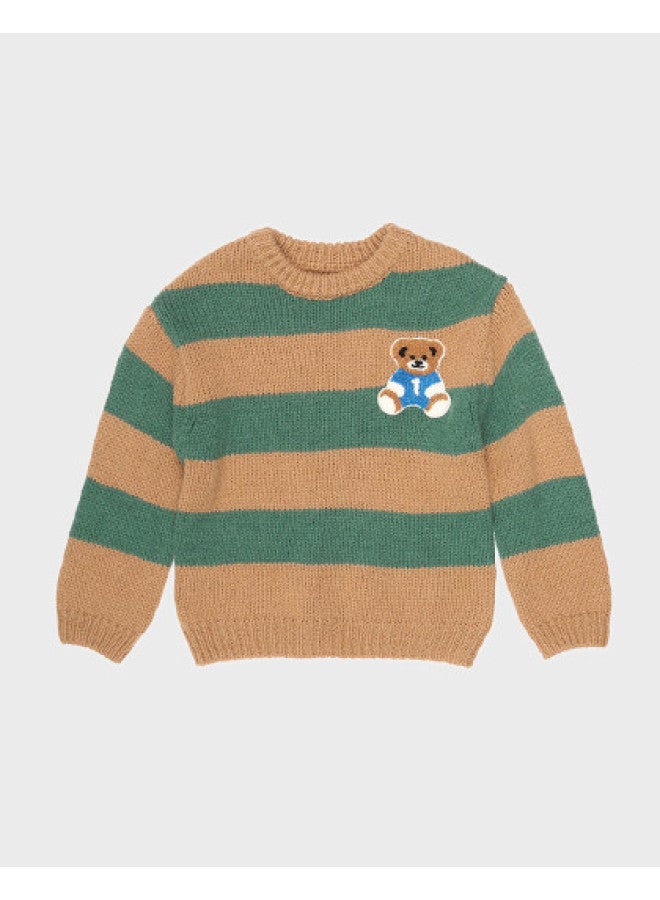 Zara korean-style Retro Color-block Striped Round Neck Long Sleeve Knit Sweater For Kids - Image 1