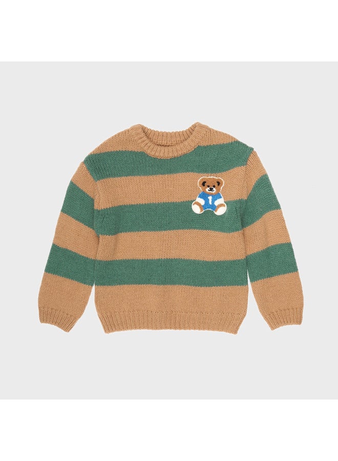 Zara korean-style Retro Color-block Striped Round Neck Long Sleeve Knit Sweater For Kids - Image 2
