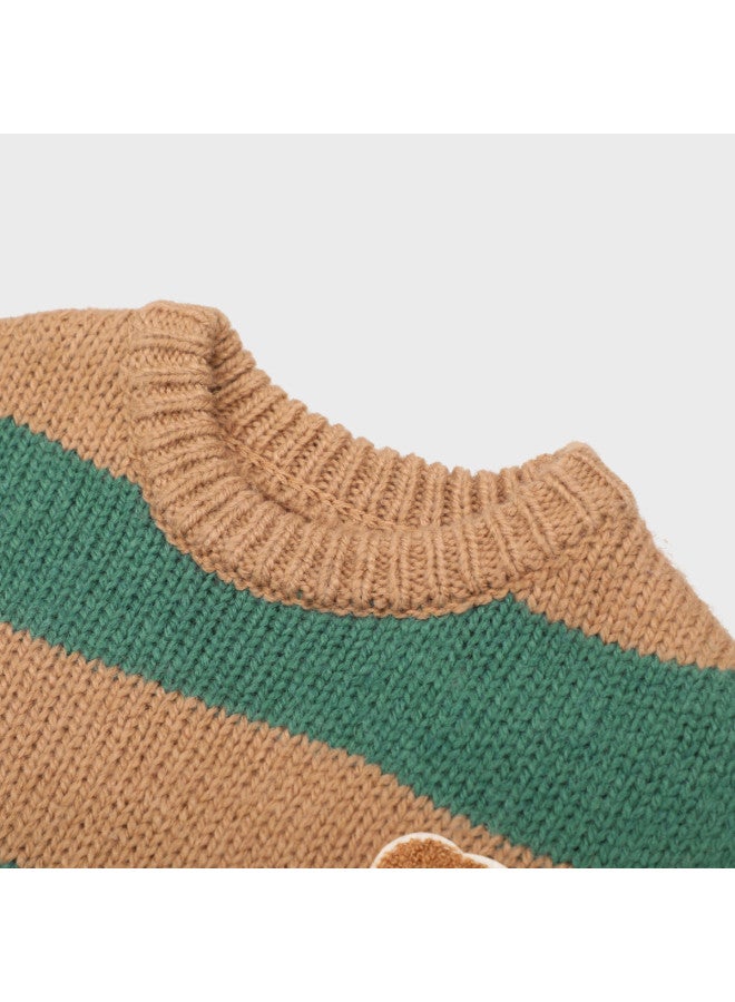 Zara korean-style Retro Color-block Striped Round Neck Long Sleeve Knit Sweater For Kids - Image 4