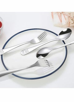KASTWAVE 6 Pieces Kids Silverware Stainless Steel Children's Safe Flatware Little Bear Child Spoon and Fork Set Toddler Utensils Metal Cutlery Set,3 x Safe Forks,3 x Children Tablespoons  - Image 4