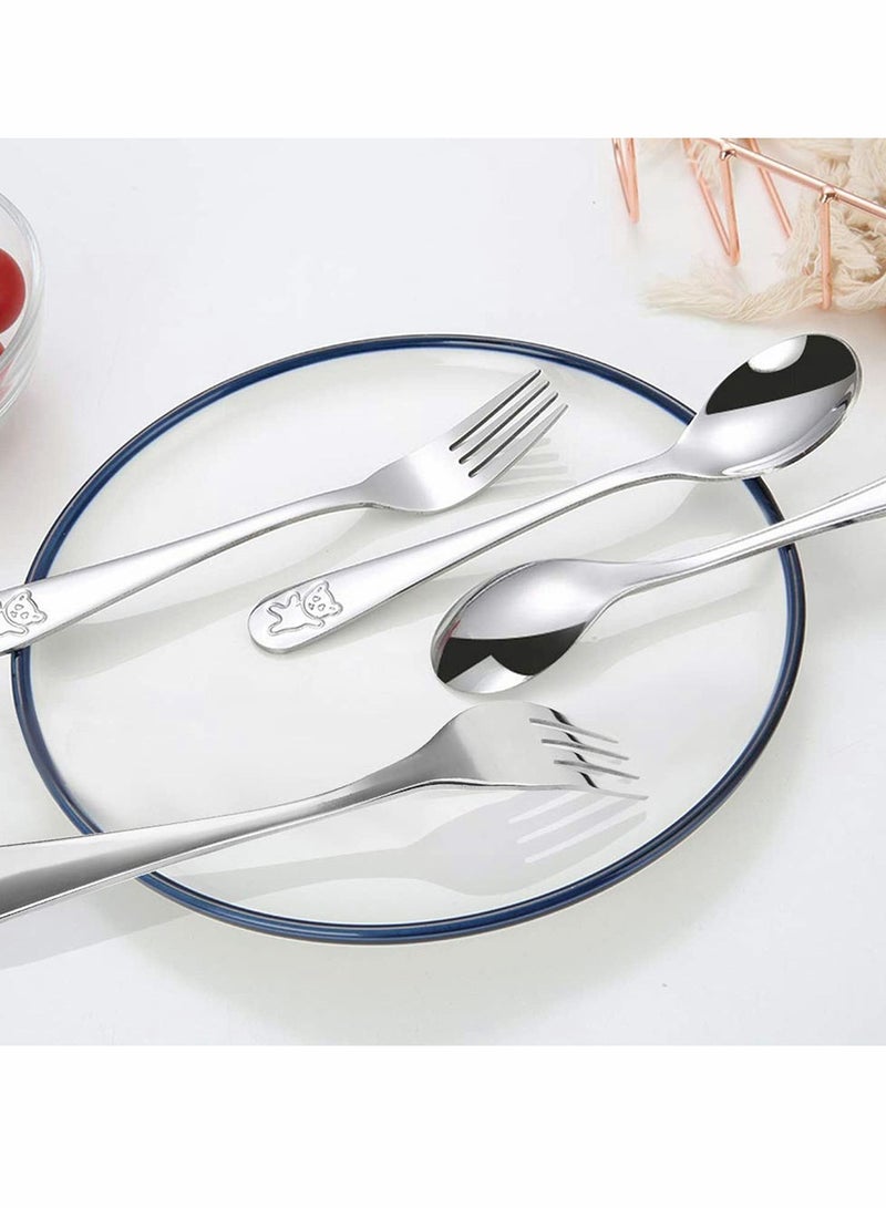 KASTWAVE 6 Pieces Kids Silverware Stainless Steel Children's Safe Flatware Little Bear Child Spoon and Fork Set Toddler Utensils Metal Cutlery Set,3 x Safe Forks,3 x Children Tablespoons - Image 4