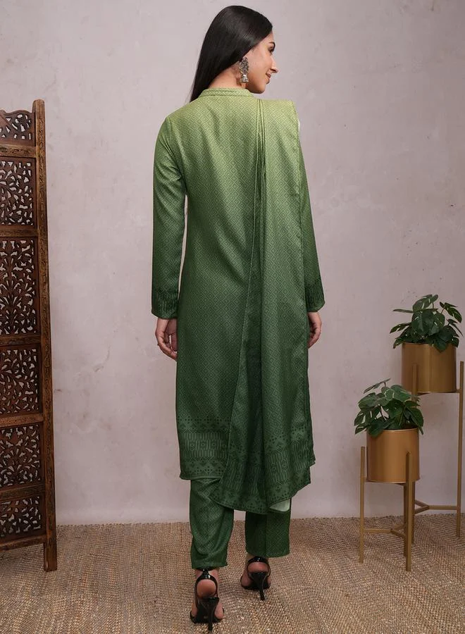 فيشود طقم كورتا نسائي أخضر مطبوع مع دوباتا من ستايلي