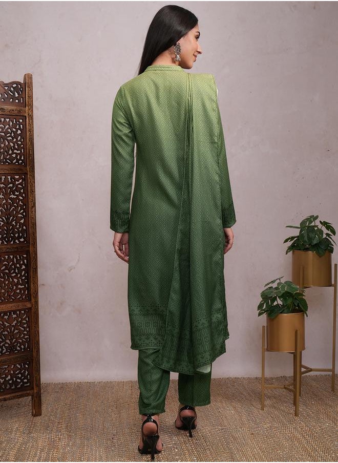 Vishudh Women Green Printed Kurta Set with Dupatta by Styli  - Image 3