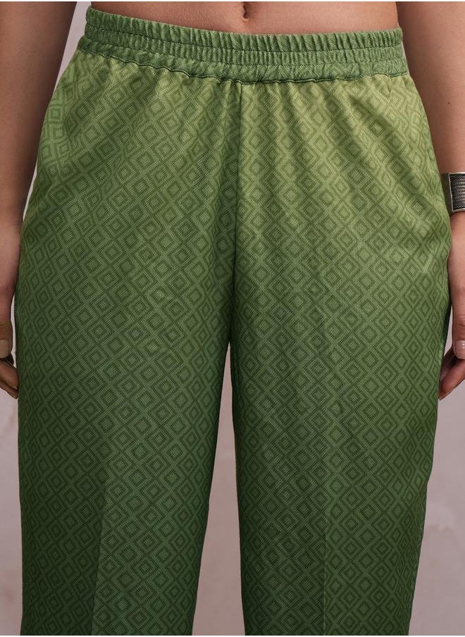 Women Green Printed Kurta Set with Dupatta by Styli