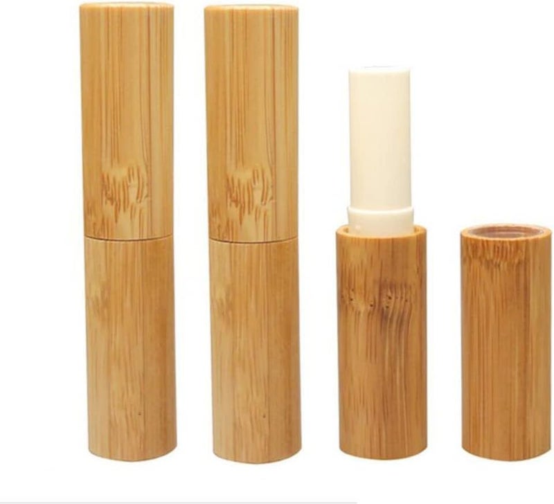 3Pcs 3ml Natural Bamboo Lip Balm Tubes Empty Refillable DIY Lipstick Tube Holder Cosmetic Lipstick Gloss Containers