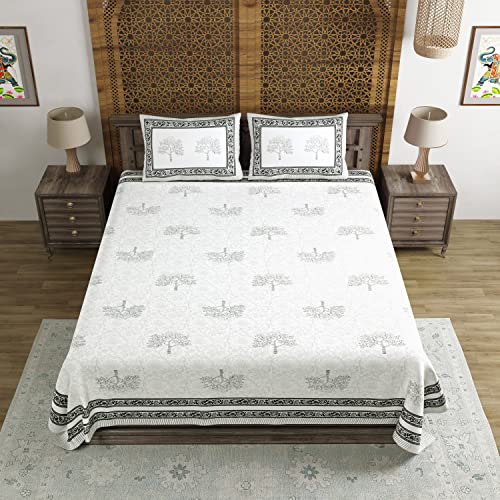 BLOCKS OF INDIA Hand Block Printed 200 TC Cotton King Size Bedsheet (Black) - Image 3