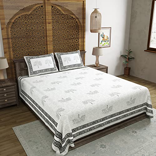BLOCKS OF INDIA Hand Block Printed 200 TC Cotton King Size Bedsheet (Black) - Image 4