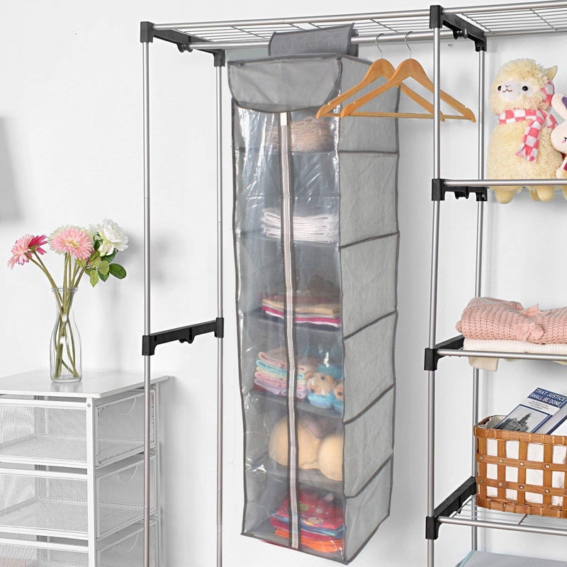 FosCadit NonWoven Fabric Cloth 6 Selves Hanging Storage Wardrobe Organizer with PVC Zippered Closure 6 Layers Chain Cloth Multicolor - Image 1