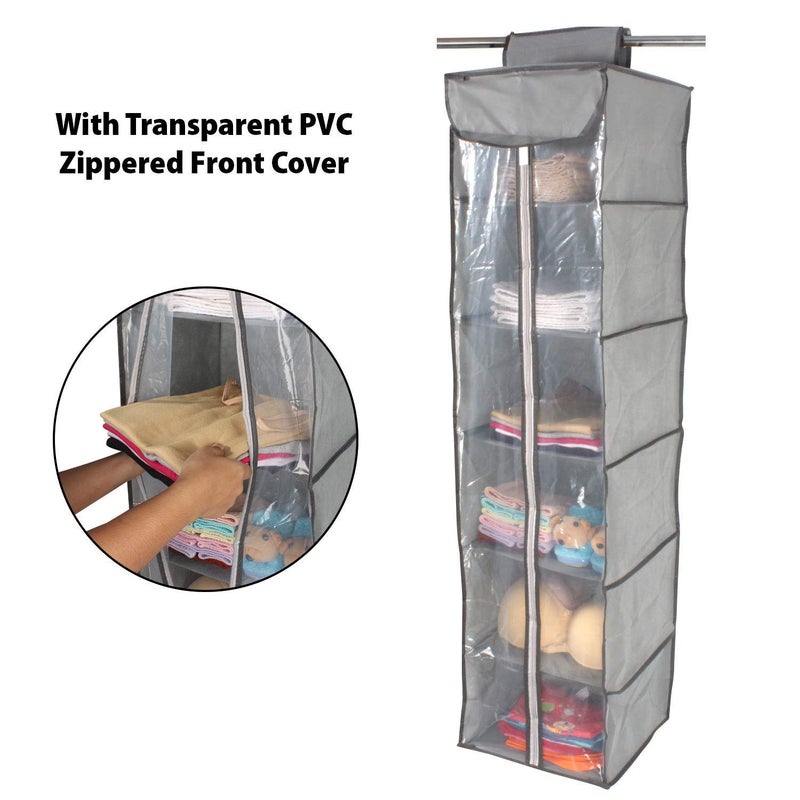 FosCadit NonWoven Fabric Cloth 6 Selves Hanging Storage Wardrobe Organizer with PVC Zippered Closure 6 Layers Chain Cloth Multicolor - Image 4
