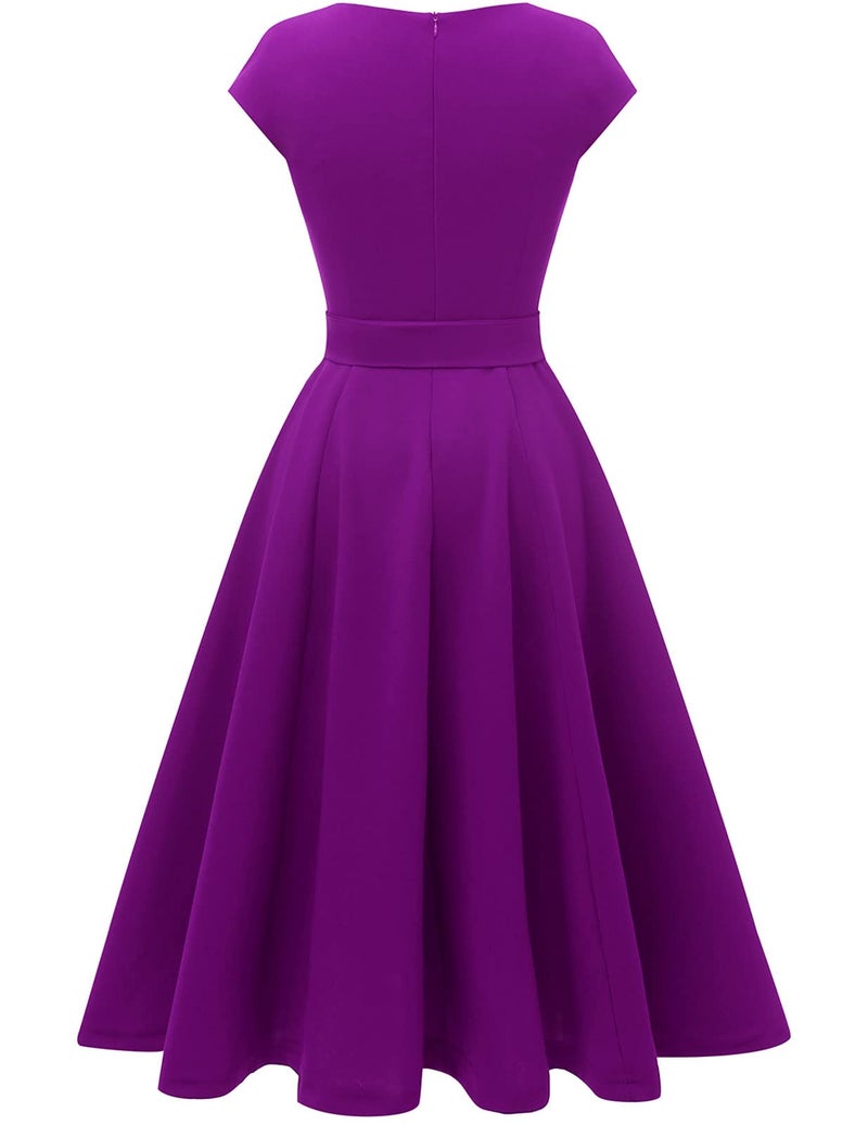 DRESSTELLS Cocktail Dress, Modest Formal Wedding Guest Dresses for Women, Vintage Tea Party Dress 2024, Summer Fit and Flare Homecoming Dress Purple M - Image 3