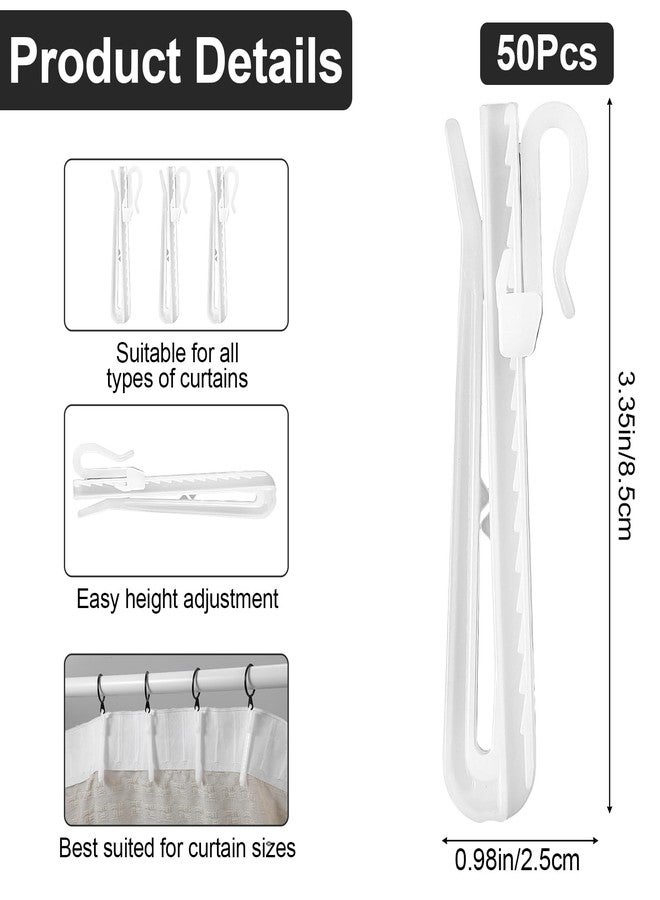 Bremorou 50 Pcs Plastic Curtain Hooks Adjustable Pinch Pleat Curtain Clips for Drapes Windows Doors Showers Durable Ratchet System Pin Hooks for Pleated Shower Curtains and Drapery Door Curtain White (85mm) - Image 2