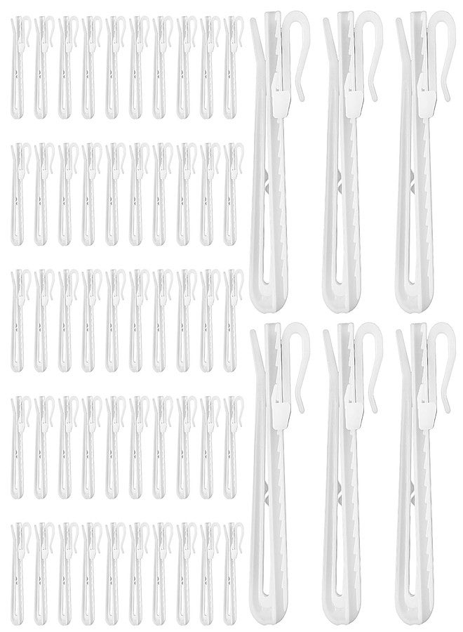 Bremorou 50 Pcs Plastic Curtain Hooks Adjustable Pinch Pleat Curtain Clips for Drapes Windows Doors Showers Durable Ratchet System Pin Hooks for Pleated Shower Curtains and Drapery Door Curtain White (85mm) - Image 1