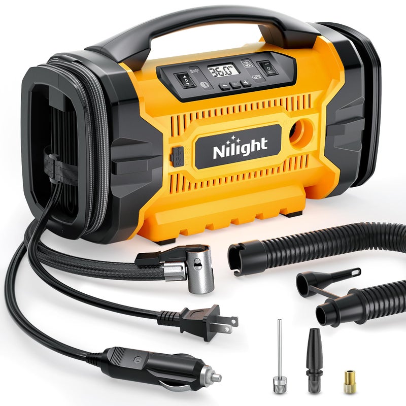 Nilight Portable Air Compressor Tire Inflator ACDC Dual Power Sources Tire Pump 160PSI Dual Motors Fast Inflate Auto Shutoff Air Pump for CarsInflatables InflationDeflation2 Yrs Warranty12 Volts