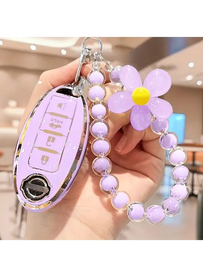 غطاء حامي مفتاح TPU الأبيض الناعم مع سلسلة مفاتيح خرزية - Image 5
