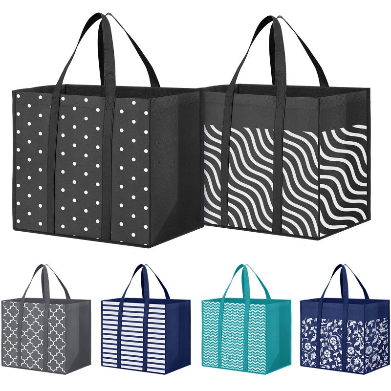 Fab totes 6 Pack Reusable Grocery Bags 35L Large Capacity Heavy Duty Reusable Shopping Bags for Groceries Waterproof Tote Bags for Shopping and Picnic with Sturdy Handles