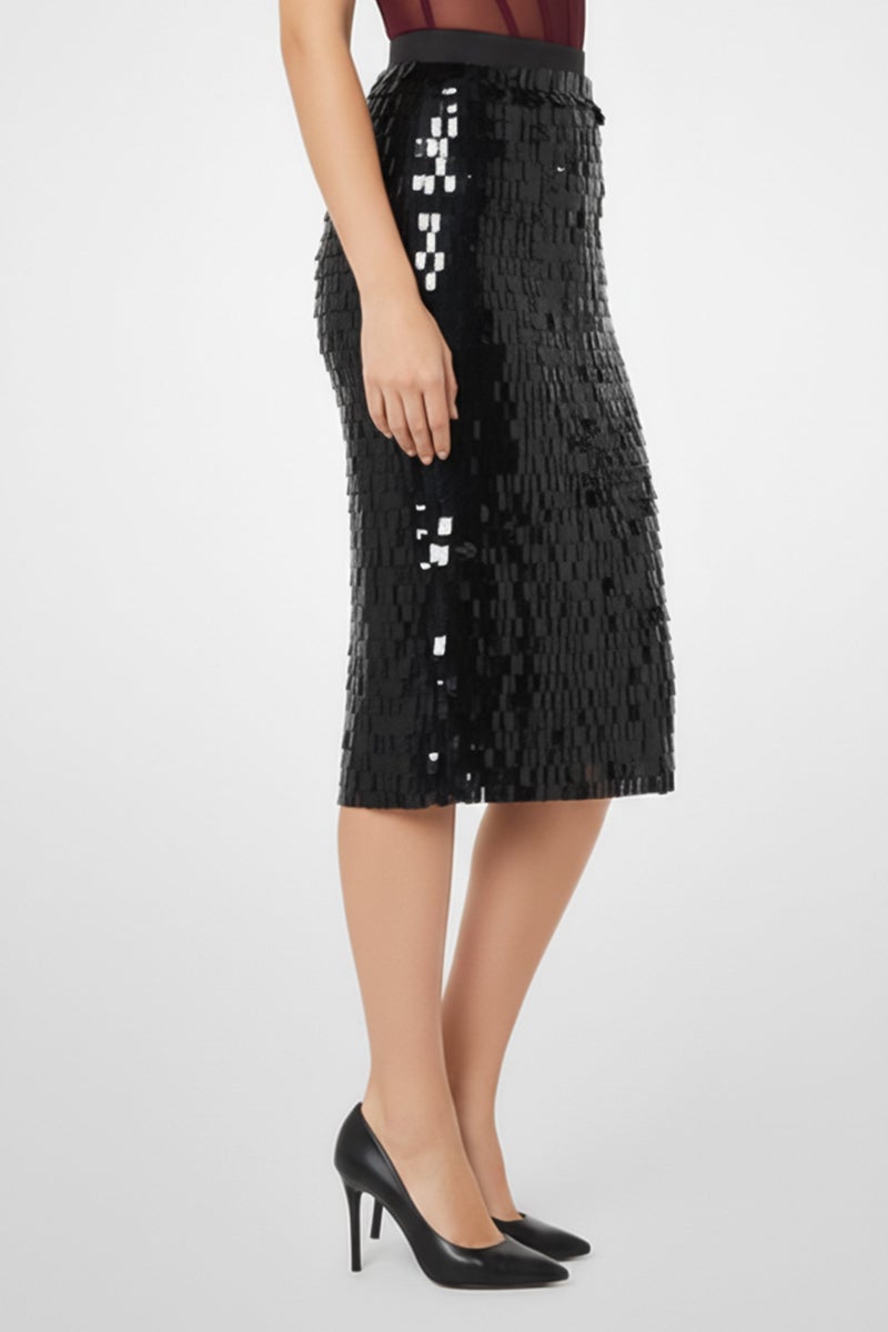 PINKO Women Gertrudes Paillette Midi Skirt, Black - Image 3