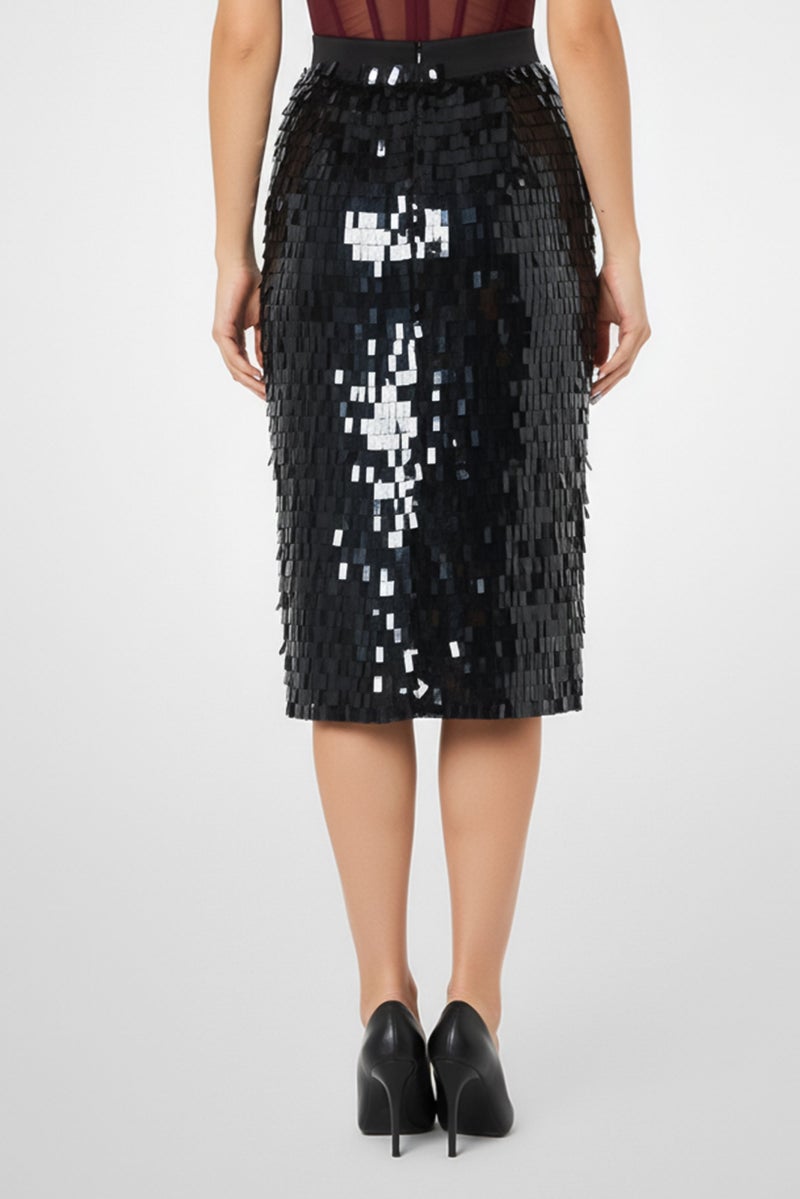 PINKO Women Gertrudes Paillette Midi Skirt, Black - Image 4