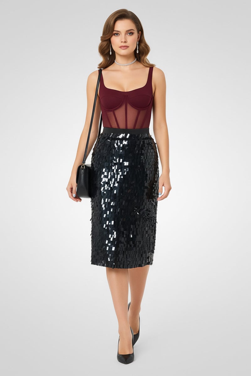 PINKO Women Gertrudes Paillette Midi Skirt, Black - Image 1