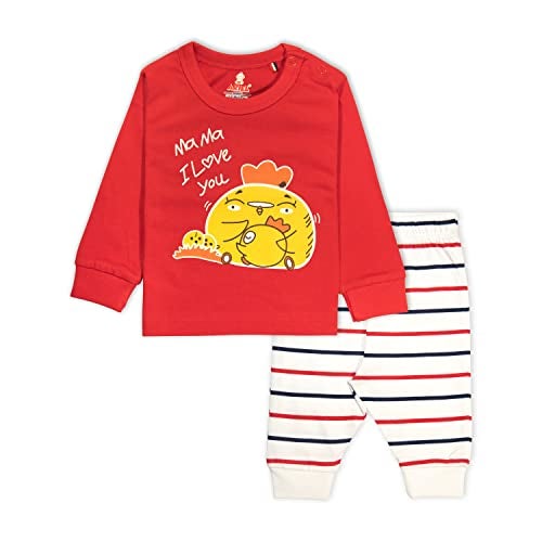 ARIEL Cotton Printed Clothing Sets For Boys & Girls - Unisex Clothing Sets Full Sleeve T-Shirt & Pant -Size(12-18 Months) -Style(Red-Mama) - Image 1