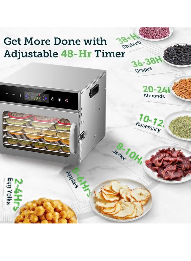 ايتي لايف مجفف طعام، 6 طبقات من الفولاذ المقاوم للصدأ مع مؤقت رقمي قابل للتعديل والتحكم في درجة الحرارة، مجفف 194 درجة فهرنهايت للفواكه والأعشاب واللحوم والخضروات ومكافآت الكلاب والزبادي - Image 4