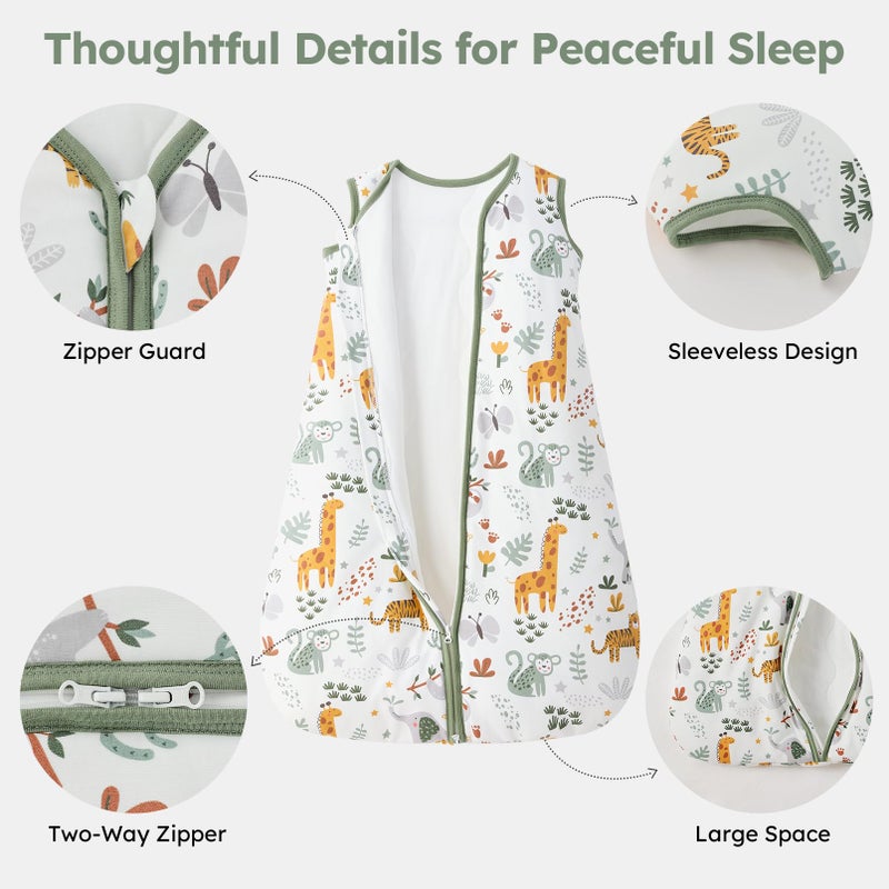 FIEMOL Baby Sleep Sack 12-18 Months, 2.5 TOG Cotton Winter Baby Wearable Blanket with 2-Way Zipper, Warm Soft Sleeping Bag for Toddler Boy Girl, Large Giraffe - Image 2