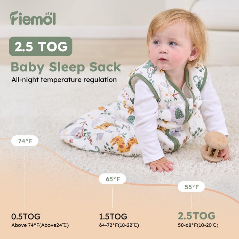FIEMOL Baby Sleep Sack 12-18 Months, 2.5 TOG Cotton Winter Baby Wearable Blanket with 2-Way Zipper, Warm Soft Sleeping Bag for Toddler Boy Girl, Large Giraffe - Image 4