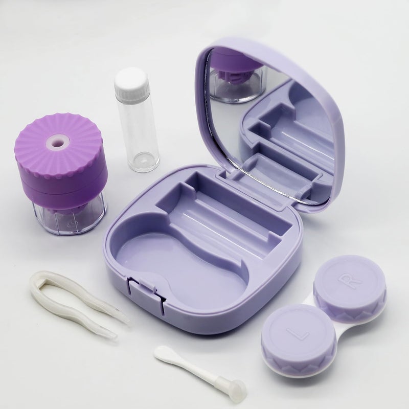 Odluzy Care processed raw material Contact Lens Case with Cleaner Washer, Travel Size, Cute Colored Contact Lenses Applicator, Removal Tool Kit with Mirror Solution Bottle for Daily Outdoor (Purple) Batch consistent craftsmanship - Image 4