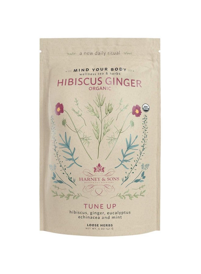 Harney & Sons Organic Hibiscus Ginger Tune-Up Wellness Blend, with Eucalyptus, Echinacea and Mint, 5 oz bag