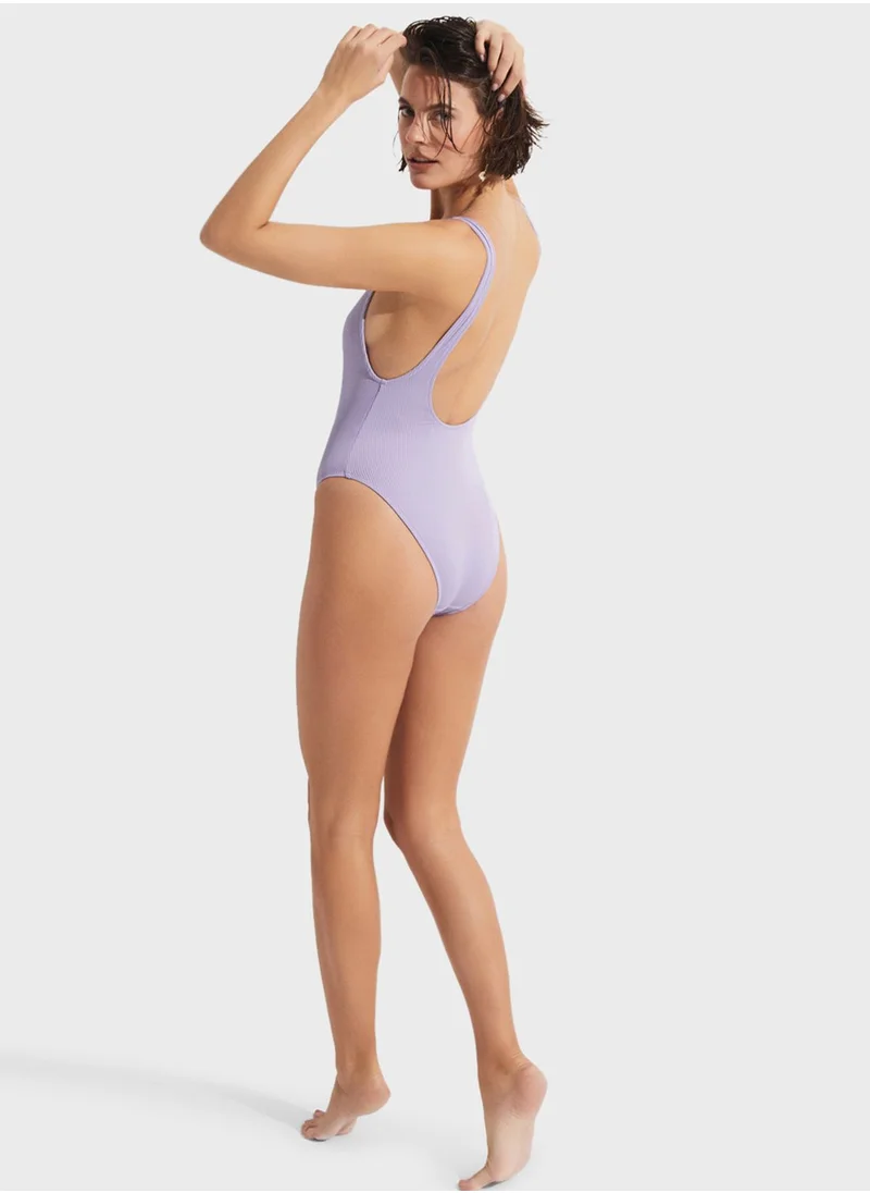 JUNE Square Neck Ribbed Swimshit