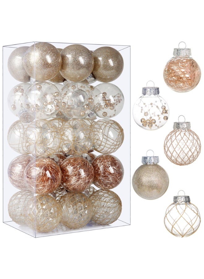 Chielor Clear Plastic Christmas Ball Ornaments, 30ct 2.36 Inch Champagne Balls Ornaments for Xmas Tree Hanging Decorations - Shatterproof for Indoor Home Wedding Party Holiday Décor - Image 1