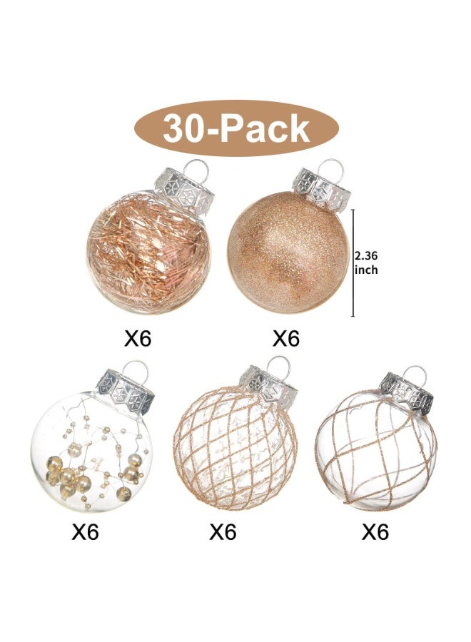 Chielor Clear Plastic Christmas Ball Ornaments, 30ct 2.36 Inch Champagne Balls Ornaments for Xmas Tree Hanging Decorations - Shatterproof for Indoor Home Wedding Party Holiday Décor - Image 2