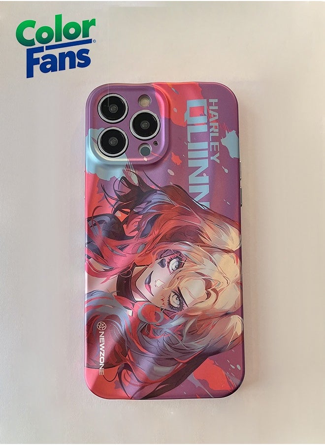 Color Fans - Apple iPhone 15 Case with Three-Dimensional Wavy Pattern - Horizontal Harley Quinn Phone Case in Red and Blue - Image 1