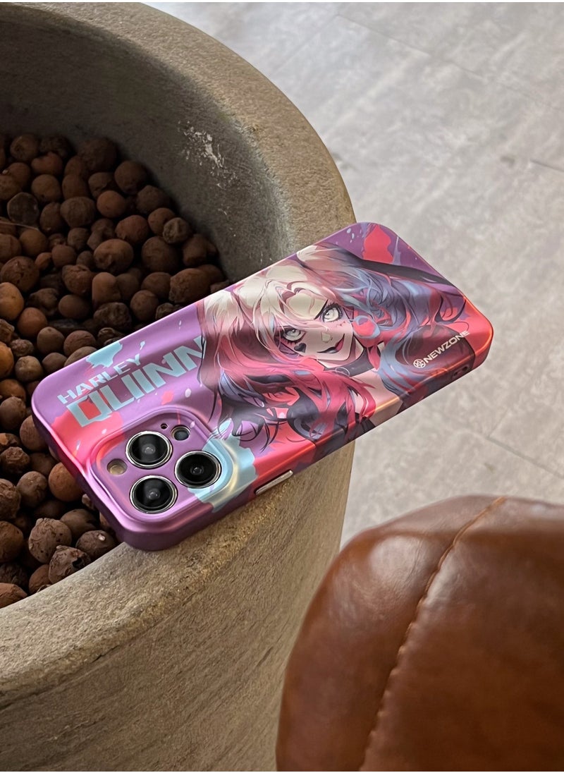 Color Fans - Apple iPhone 15 Case with Three-Dimensional Wavy Pattern - Horizontal Harley Quinn Phone Case in Red and Blue - Image 1