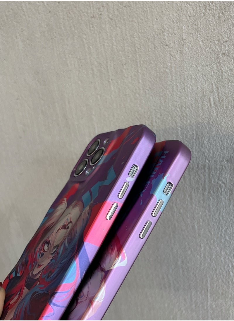 Color Fans - Apple iPhone 15 Case with Three-Dimensional Wavy Pattern - Horizontal Harley Quinn Phone Case in Red and Blue - Image 1